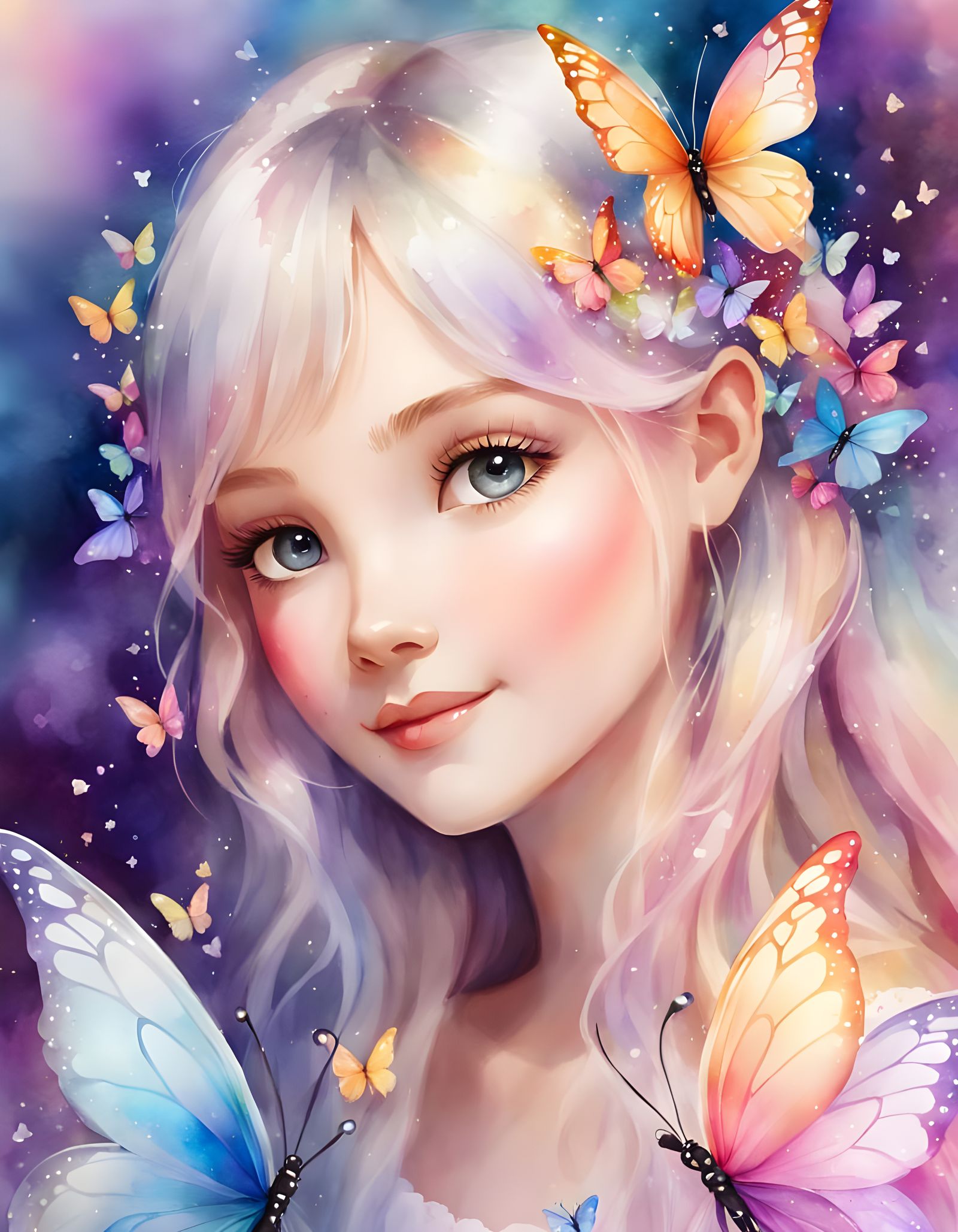 Dreamy Watercolor Fairy with Butterflies