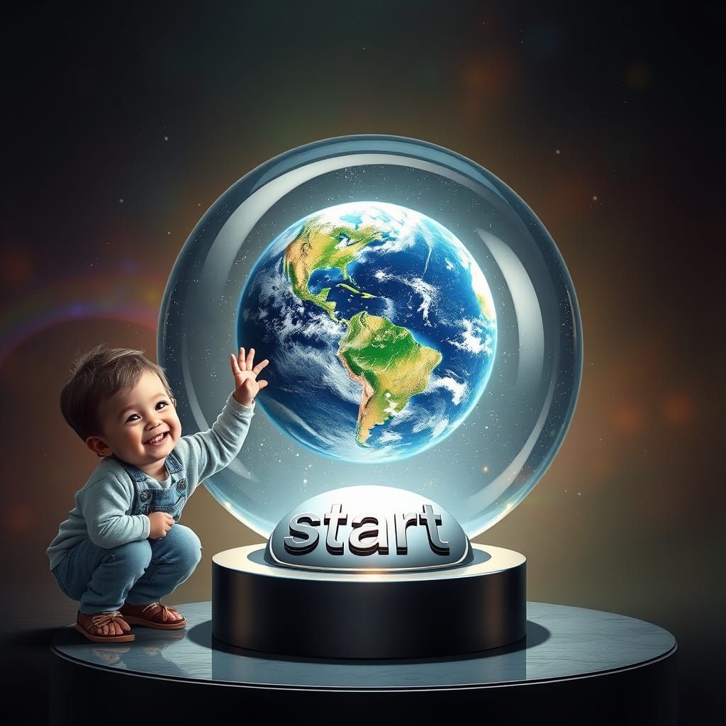 Smiling Toddler Prepares to Launch the Earth