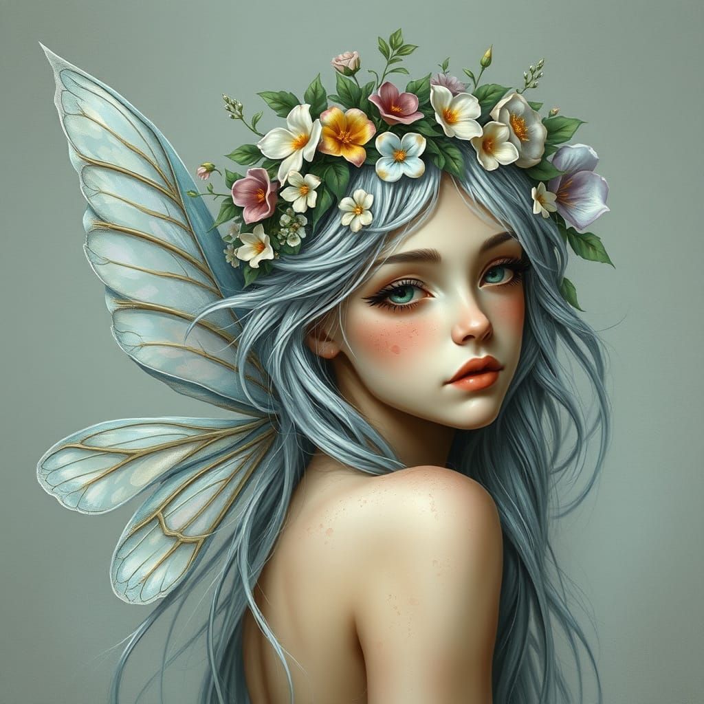 A detailed and intricate portrayal of a fairy-like character...
