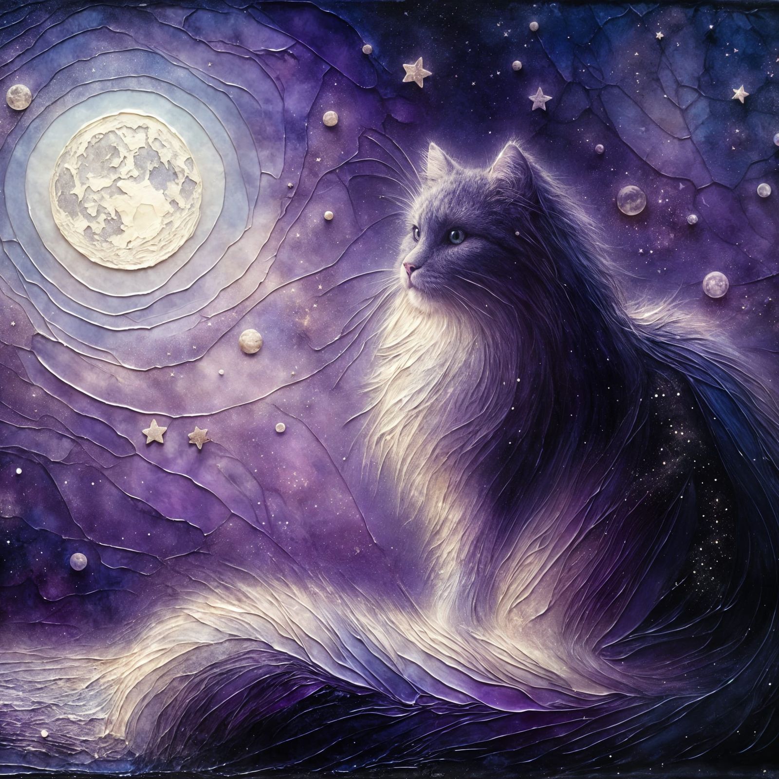 Ethereal Nighttime Scene in Encaustic Style