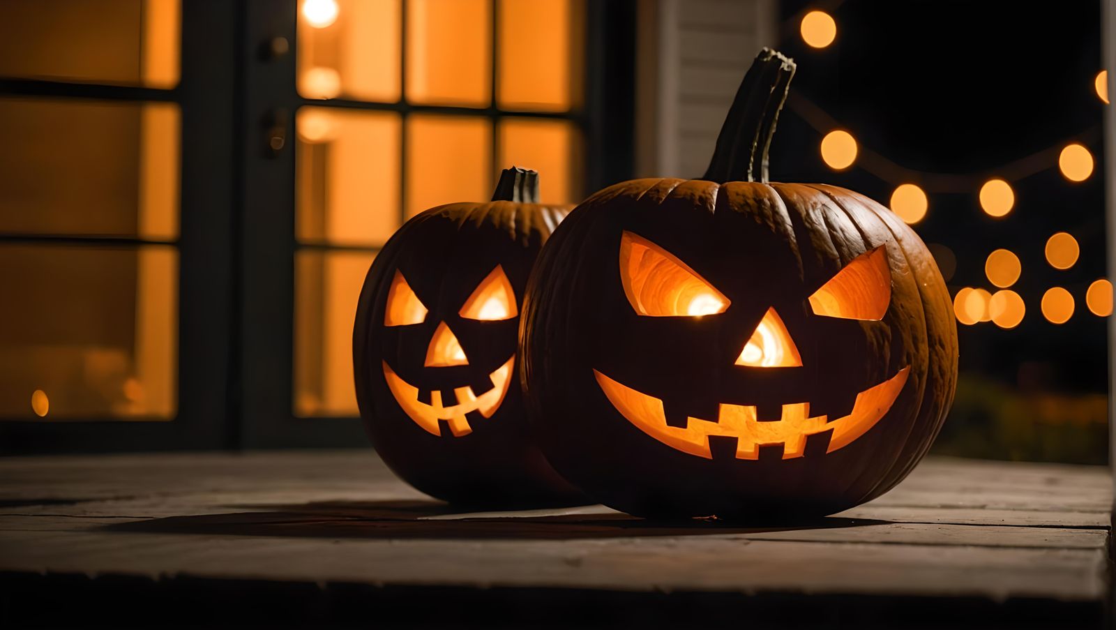 Jack-O-Lantern on a Porch at Night
