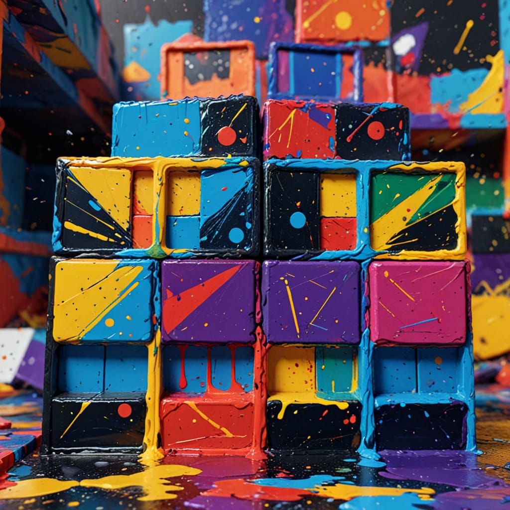 Vibrant Paint Splatter Stack in Digital Art Style