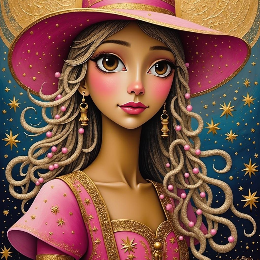 Woman with Crimped Hair in Mixed Media Art