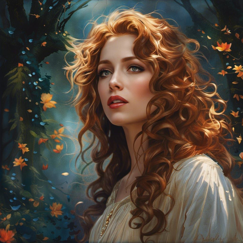 Laughing Maiden in Rain: Fantasy Portrait