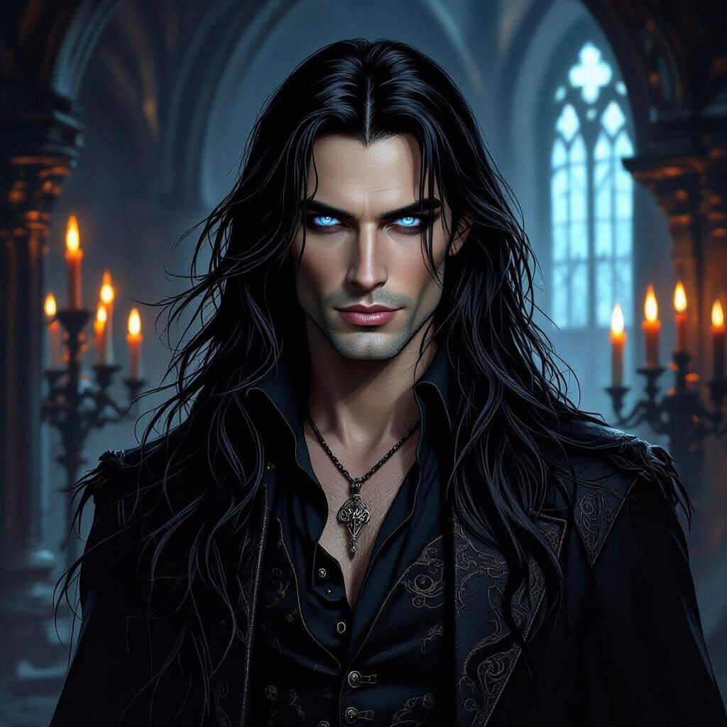 Gothic Vampire in Castle with Dramatic Lighting