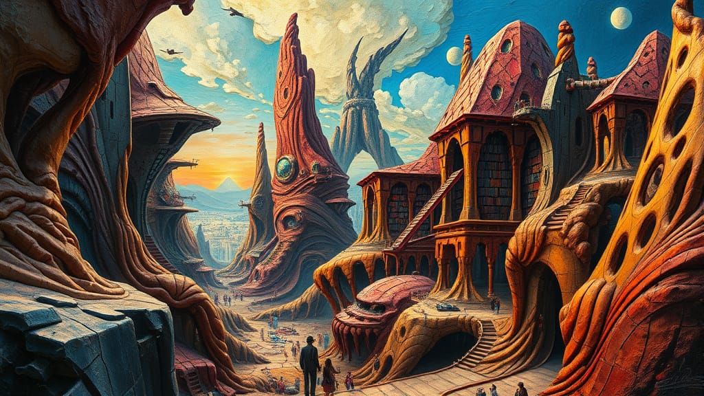 Futuristic Library in Vibrant Impasto Style