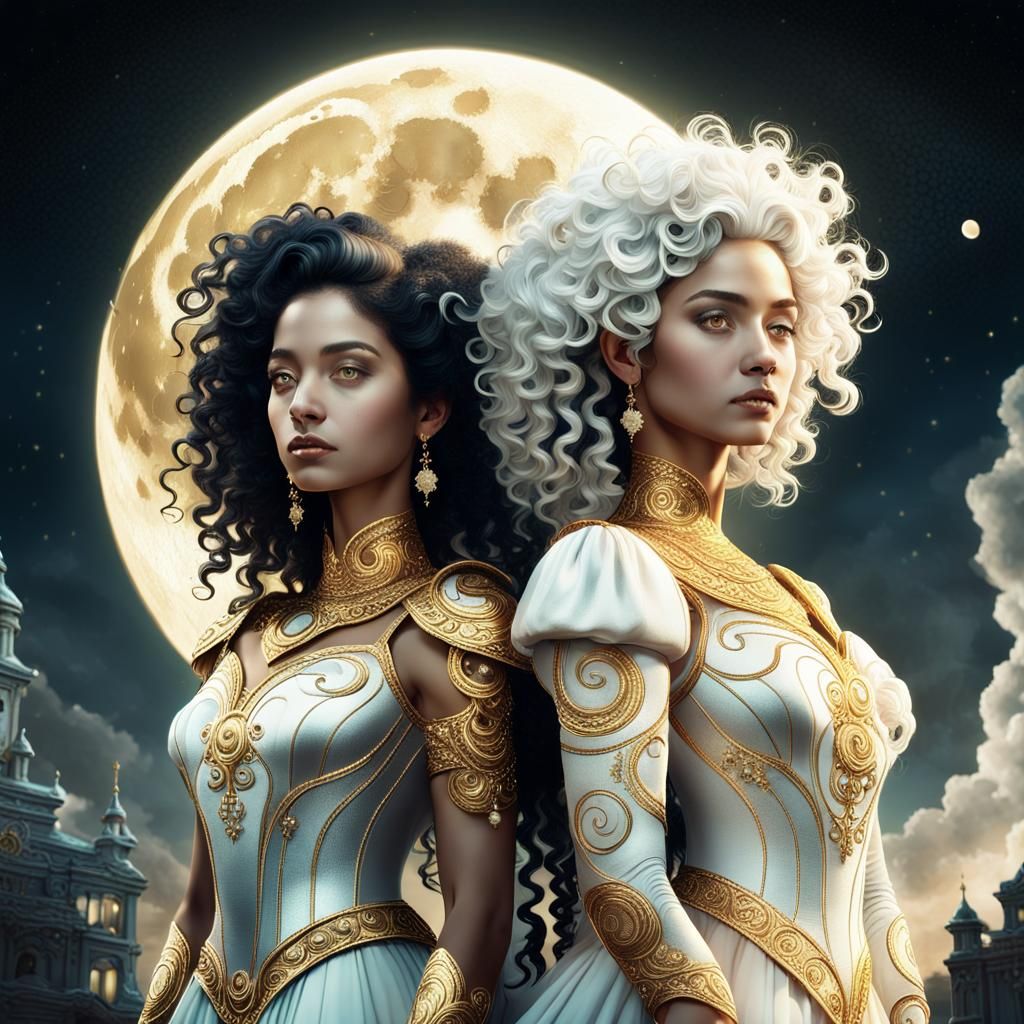 Ethereal Women Under Moonlight: A Digital Painting