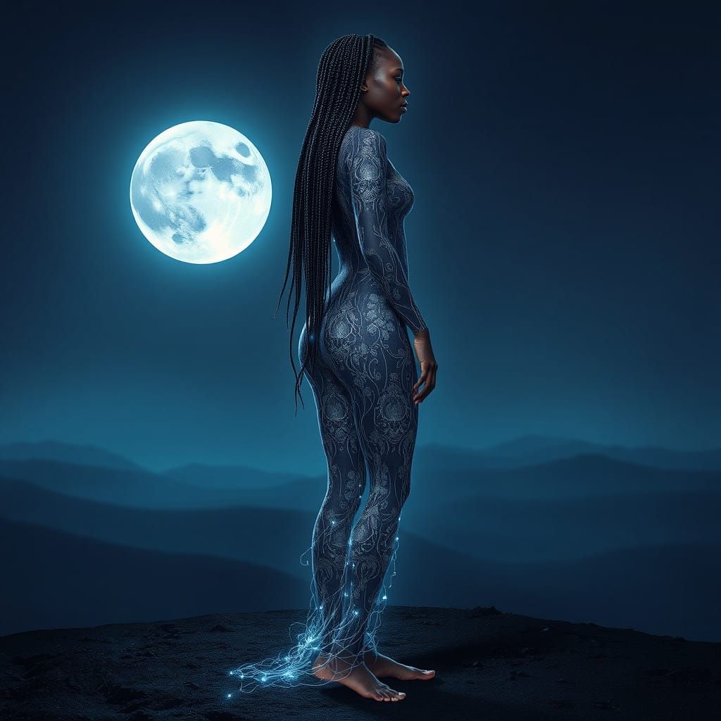 Glowing Zulu Spirit Woman in Celestial Bodysuit