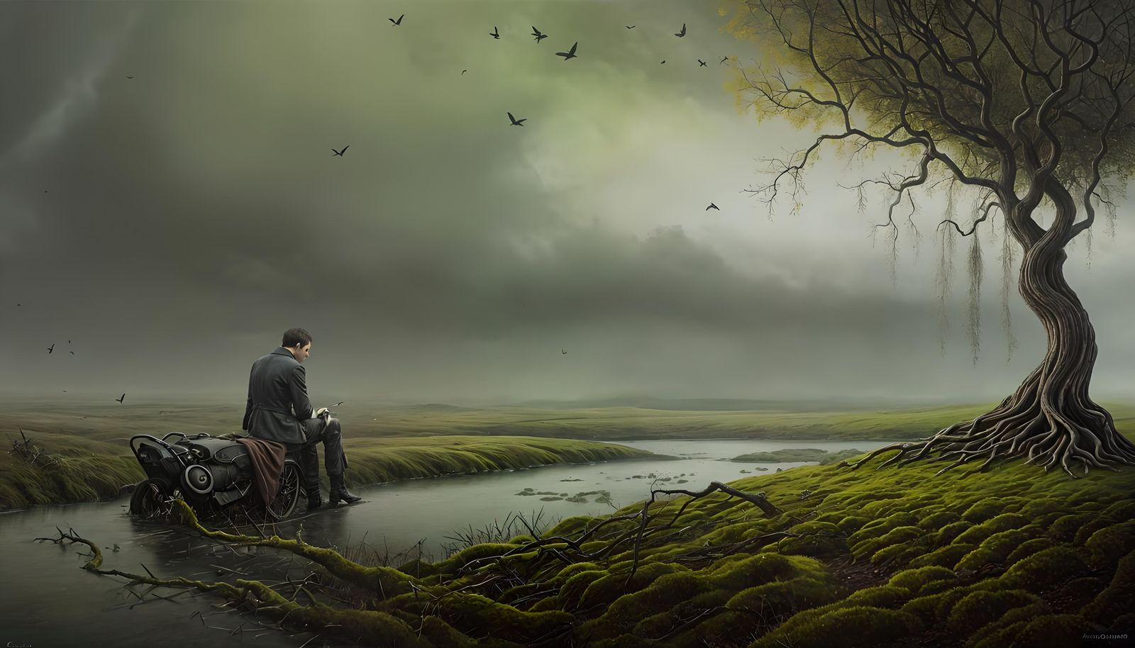 Tom Riley in Surreal Melancholic Landscape Painting