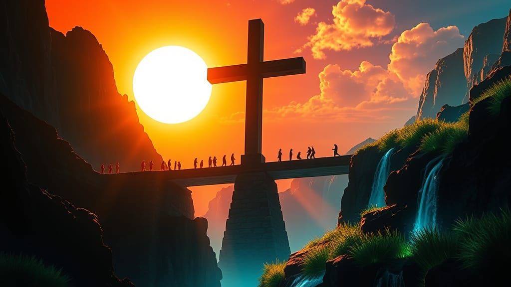 Monumental Calvary Cross Bridge in Art Nouveau Style