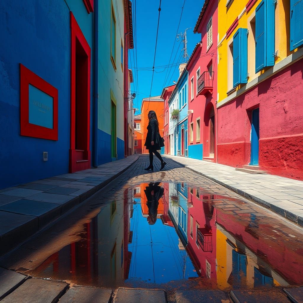 Colorful Alley Reflection in Abstract Expressionist Style