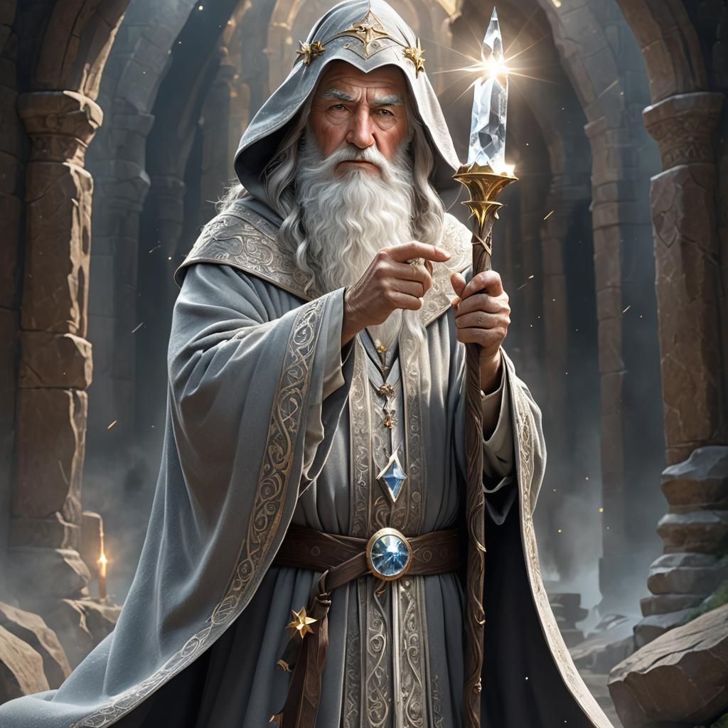 Powerful Wizard with Crystal Staff and White Star