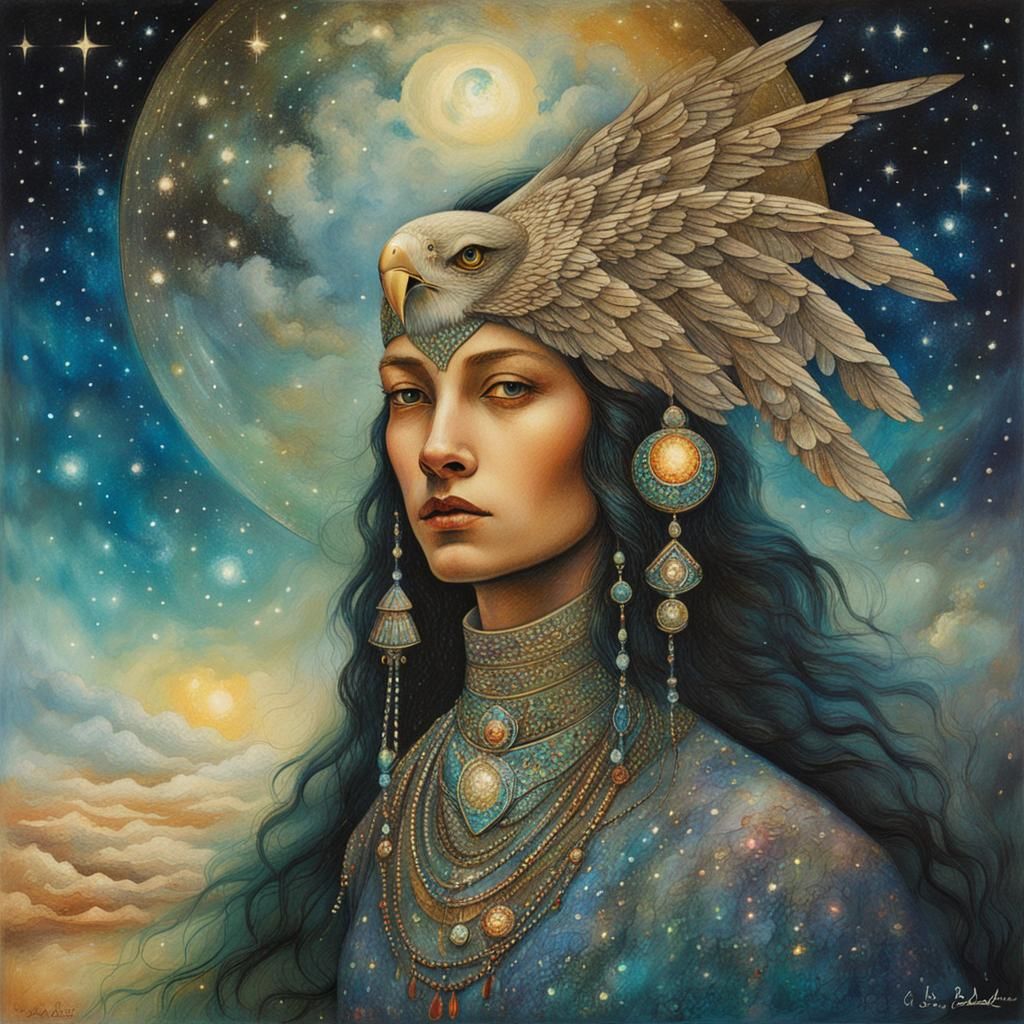 Bejeweled Galactic Oasis: Starlight Woman-Eagle