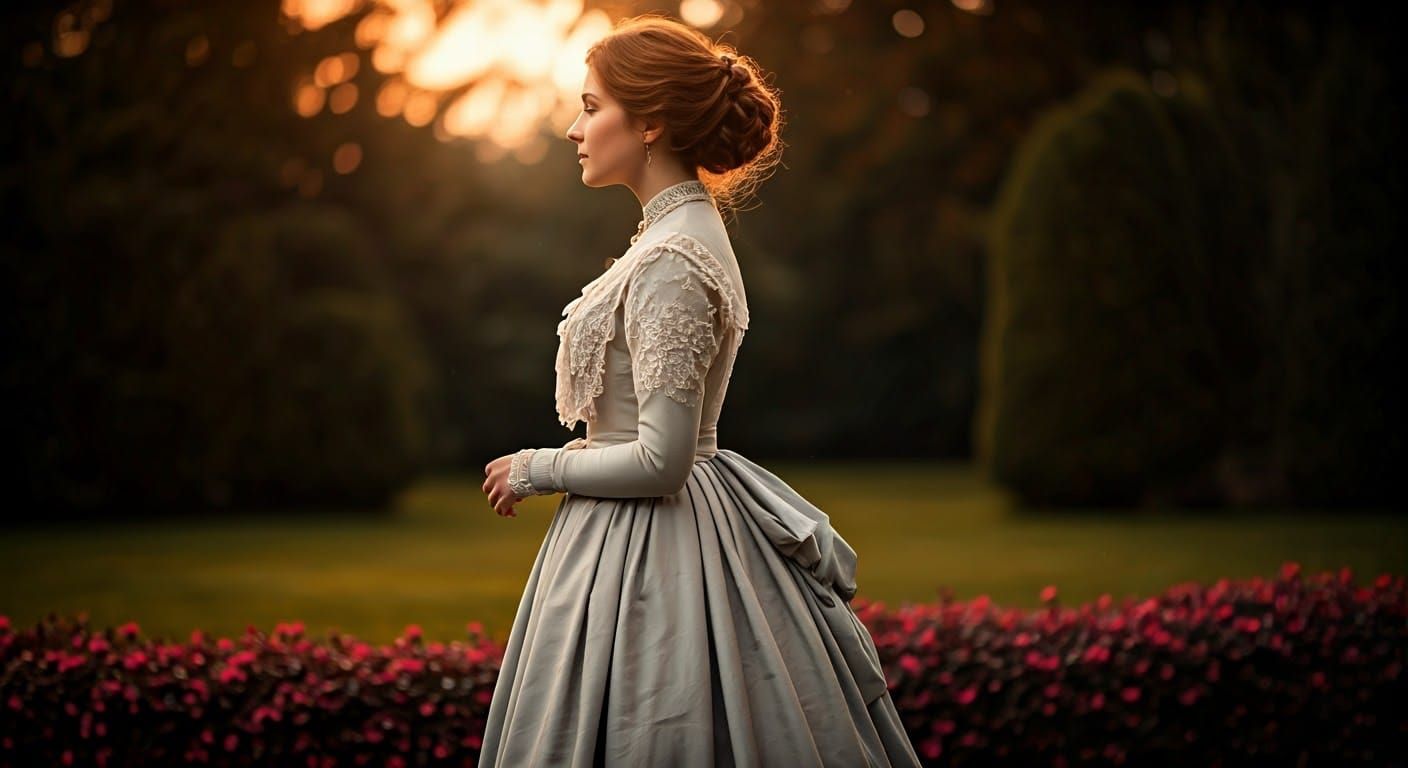 Elegant Woman in Moonlit Garden, Watercolor Style