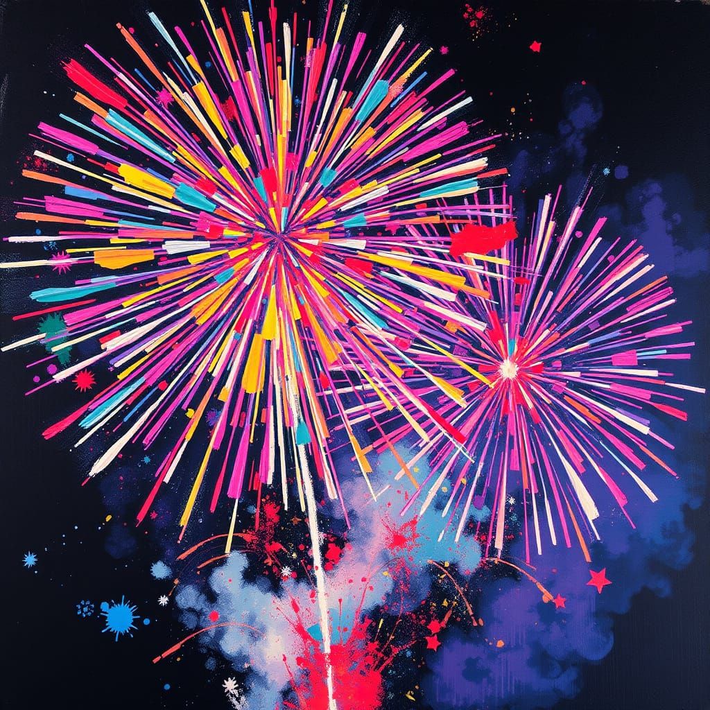 Colorful Fireworks Exploding in the Night Sky