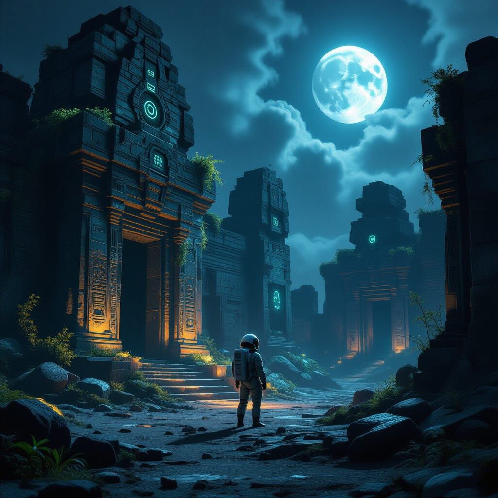 Astronaut Discovers Alien Temple on Moon in Giger Style