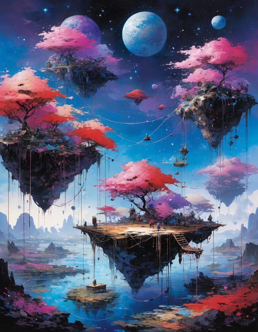 Floating Islands in Outer Space Connected by Bridges