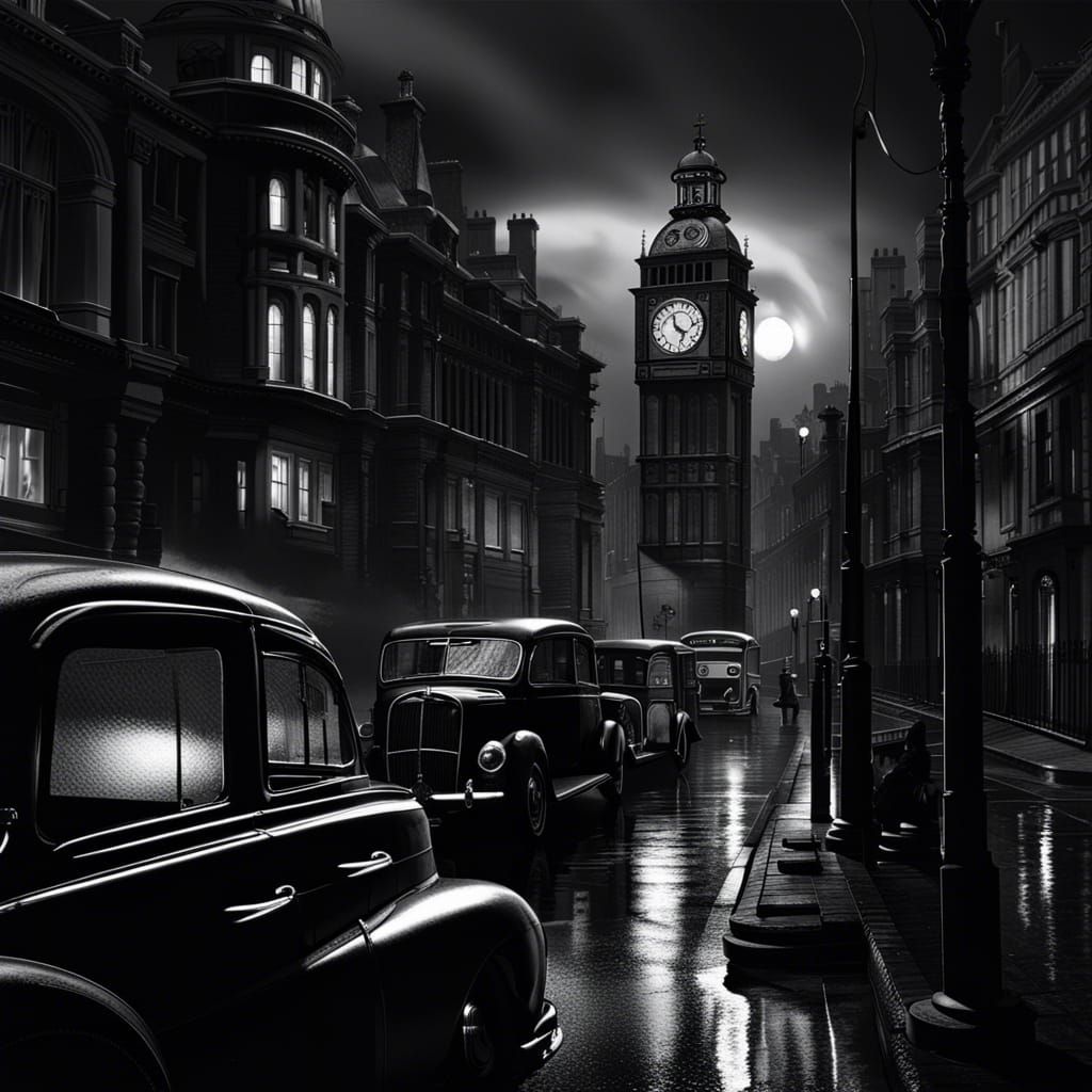 Noir London Scene in Black and White