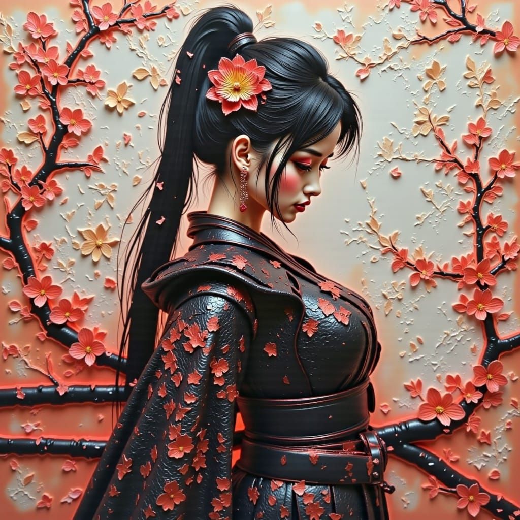 Female Samurai with Pulp Texture and Night Breeze