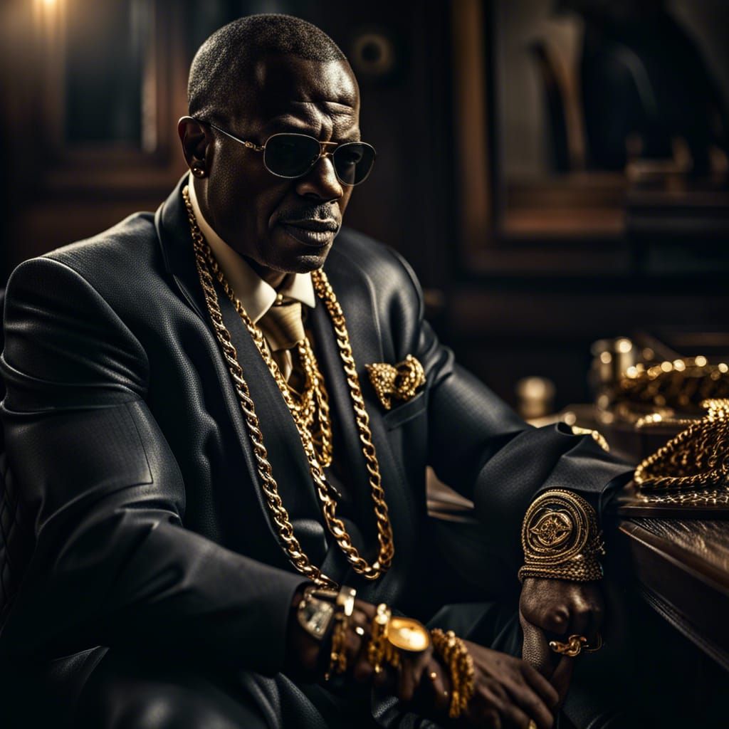 Hyperrealistic Mobster with Gold Chain in Rags