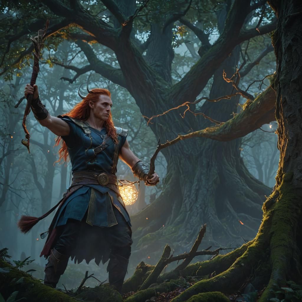 Loki Weaving Magic in Mystical Forest
