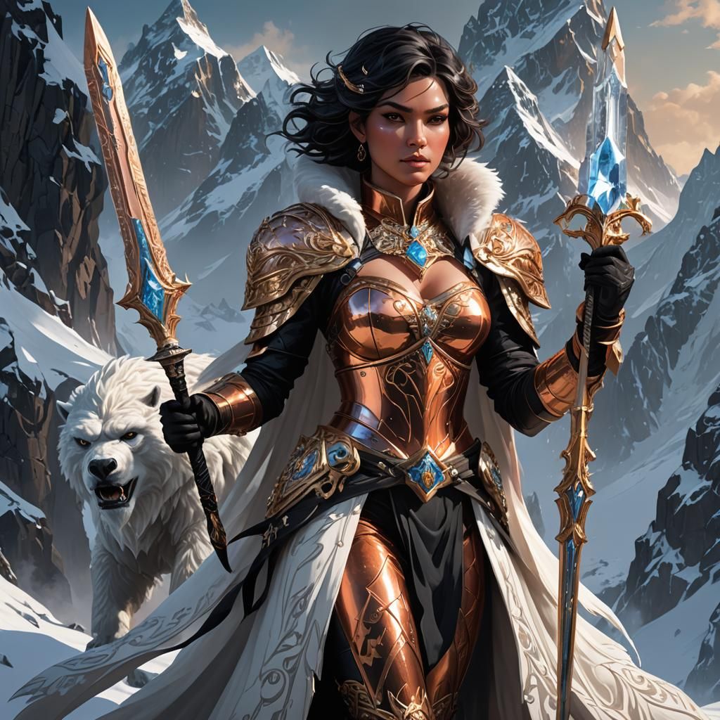 Sorceress and Yeti on Frozen Mountain