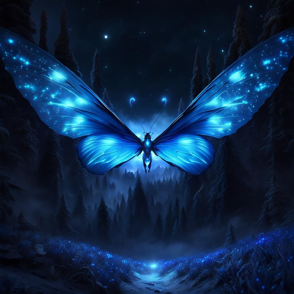 Sparkling Blue Butterfly on Mystical Hill: 8K Art