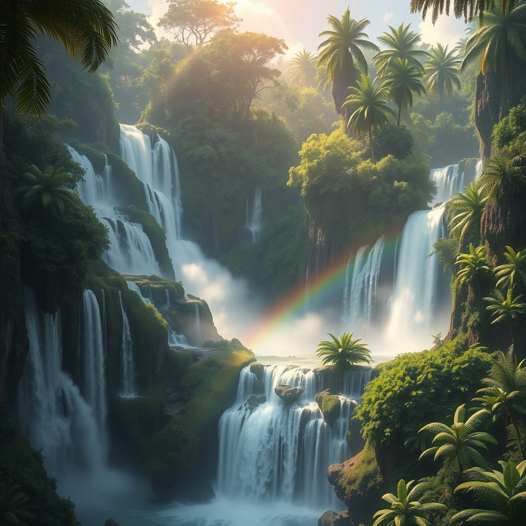 Lush Tropical Jungle Waterfalls in Fantasy Concept Art