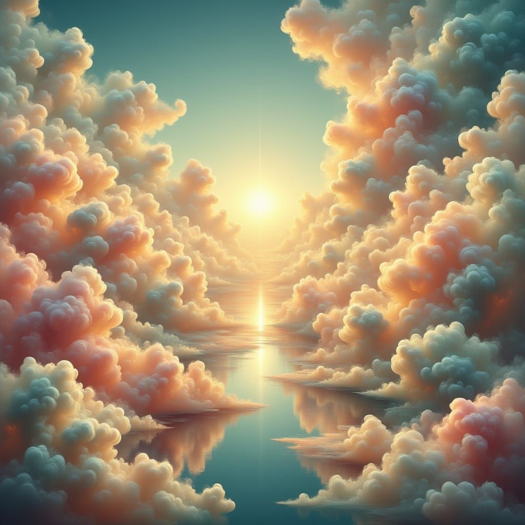 Ethereal Sky with Retrofuturistic Mirrors