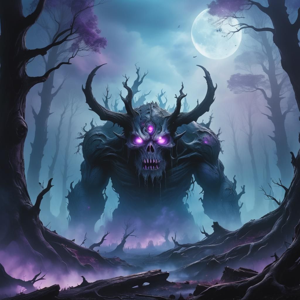 Monstrous Shadow Figure with Glowing Eyes