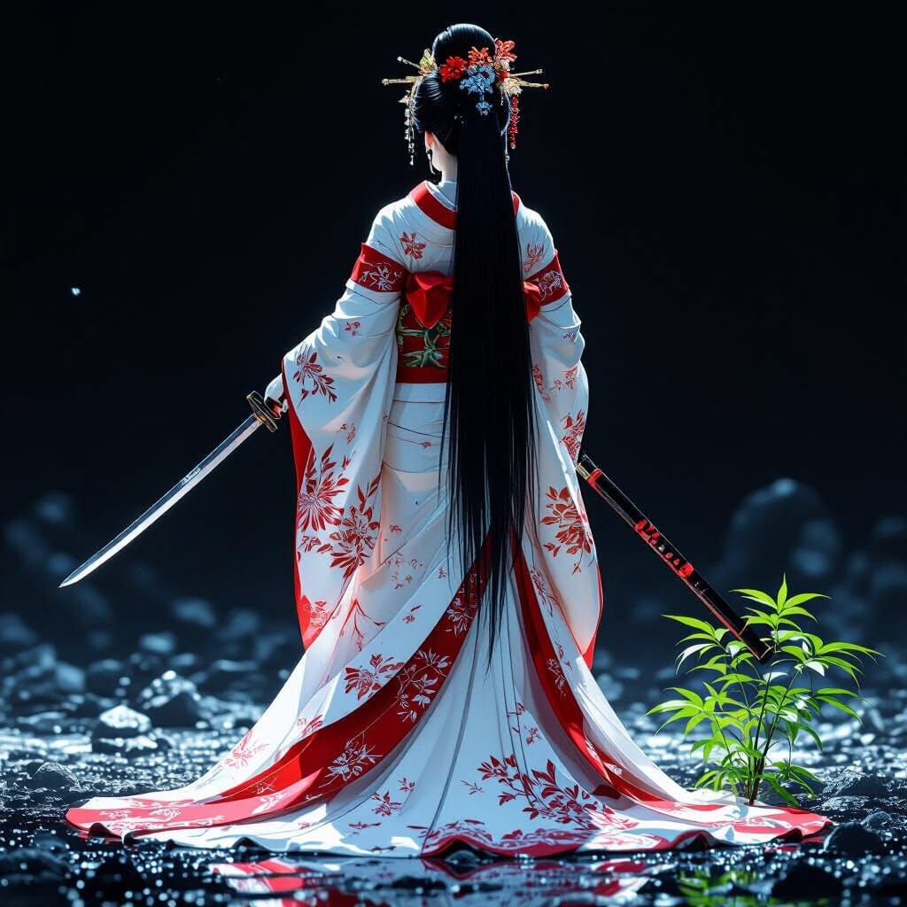 Crystal Geisha Assassin Grabs Blade on Battlefield