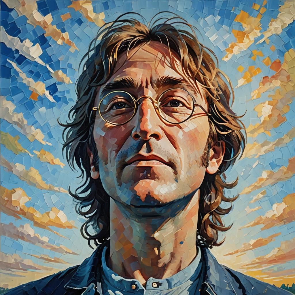 John Lennon Gazing Skyward as Impasto Oil Painting