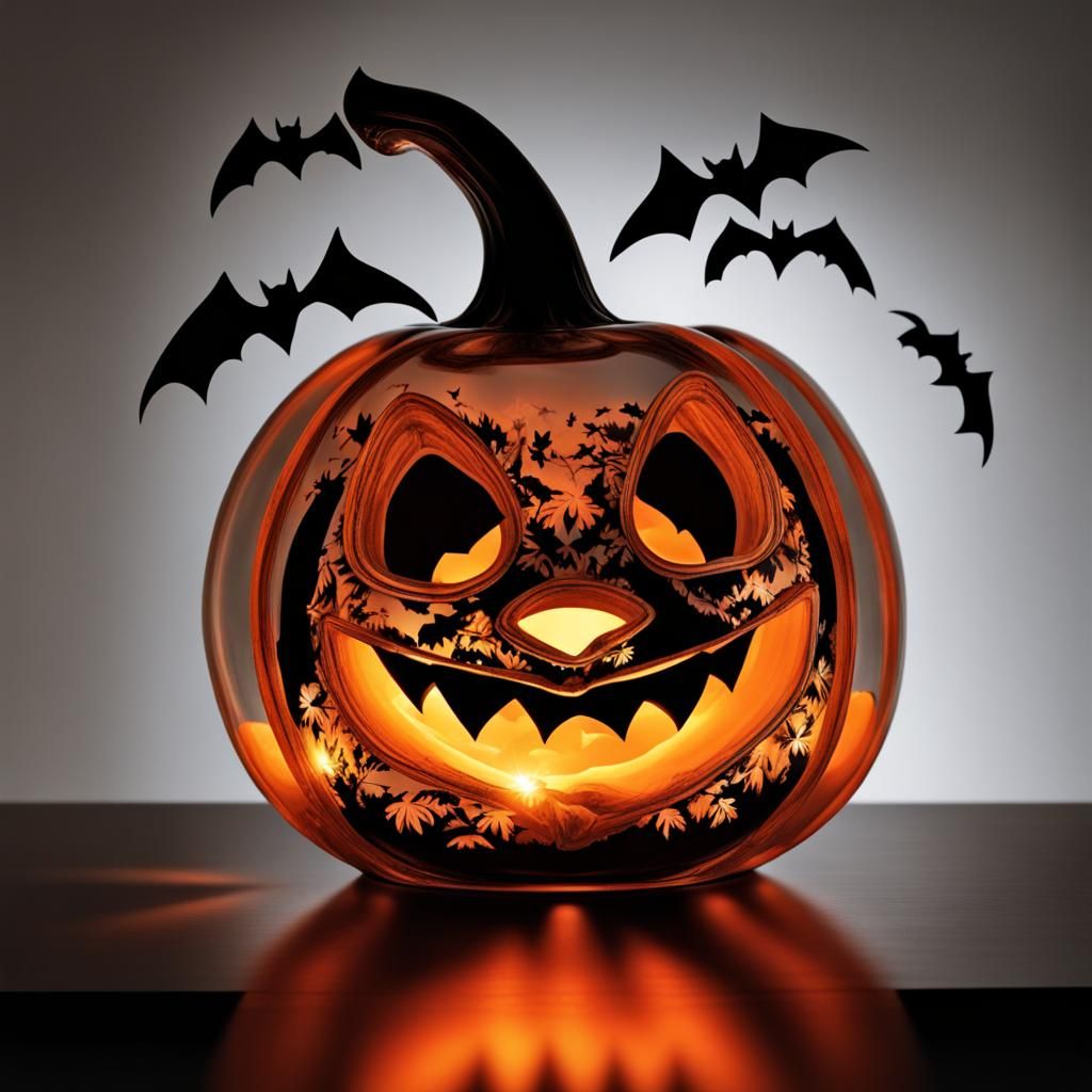 Glass Pumpkin with Bats Inside