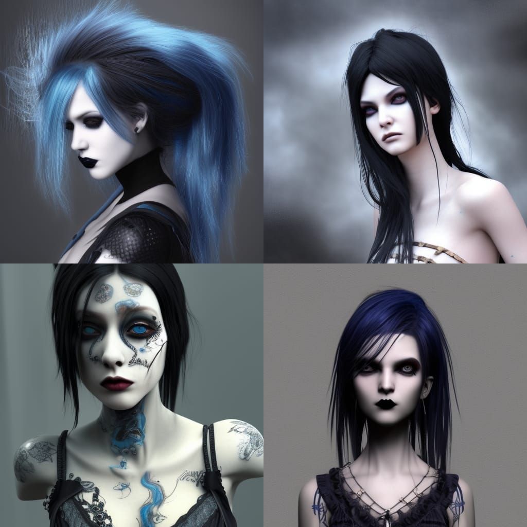 Blue-Haired Goth Girl in Grungy Digital Art