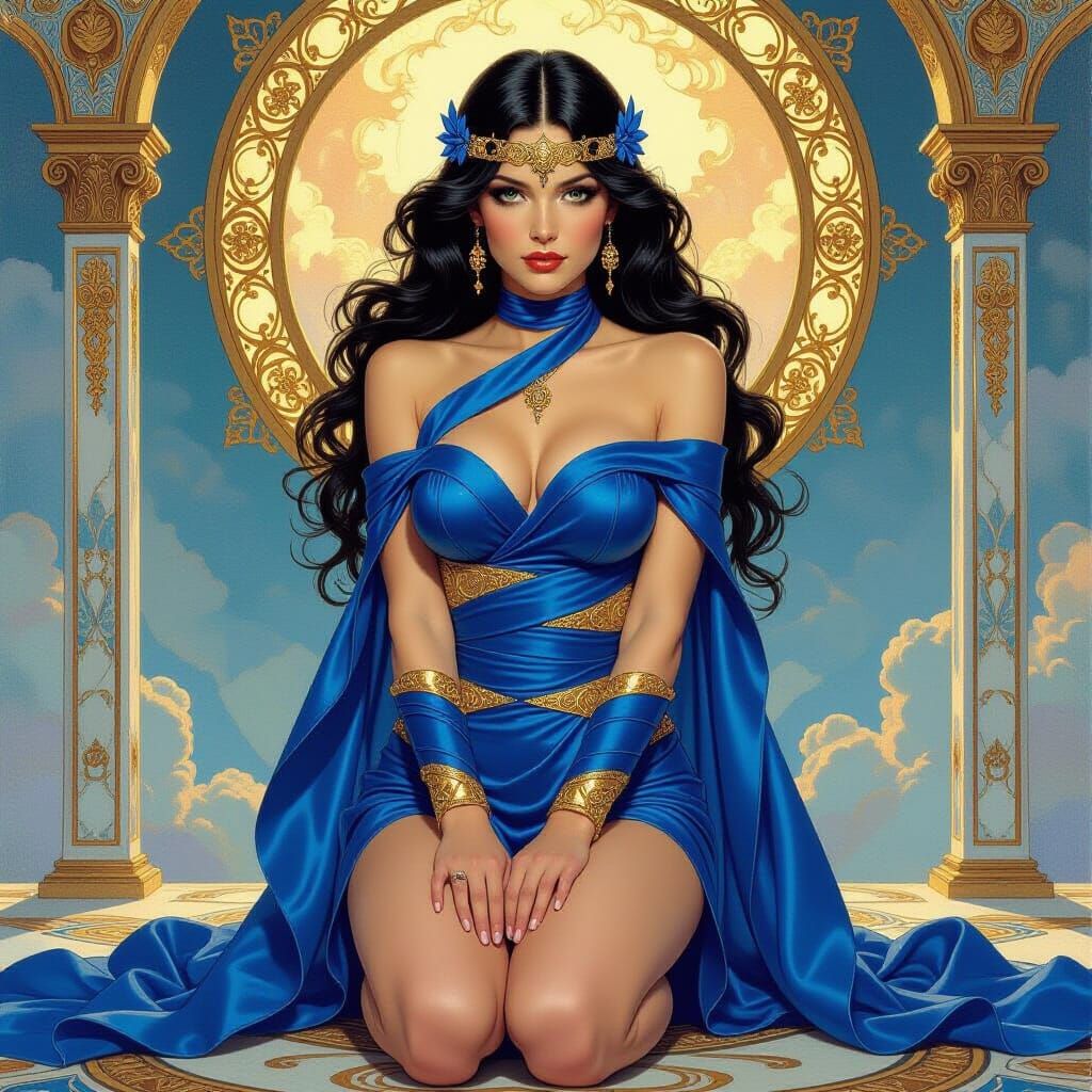 Fantasy Woman Adorned with Ribbons in Oil Painting Style