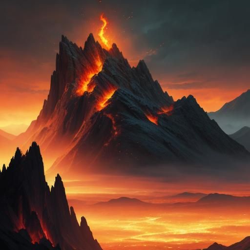 Dragon's Holy Fire in a Blazing Mountain Range