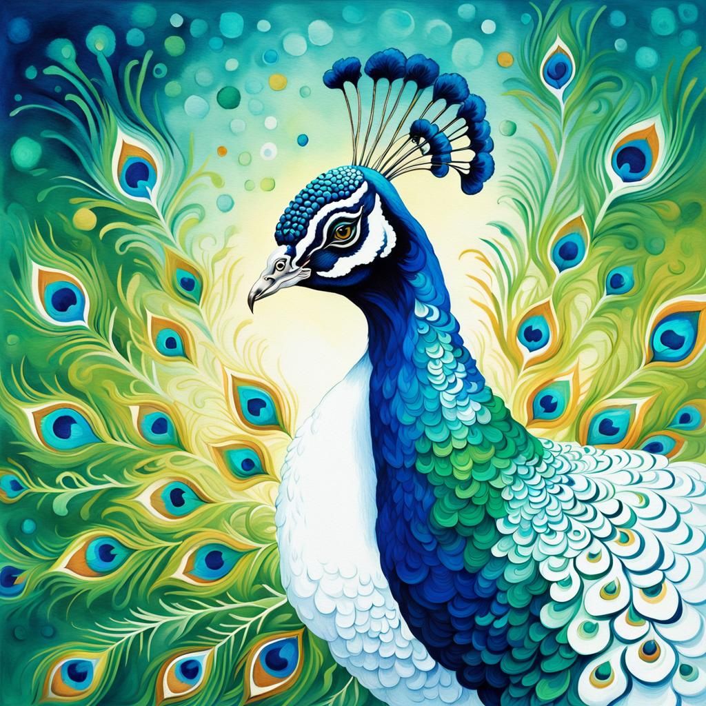Regal Peacock in Vibrant Oil Ink Airbrush Style