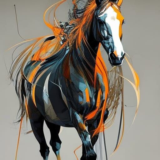 Beautiful Horse Digital Painting in Ink Style
