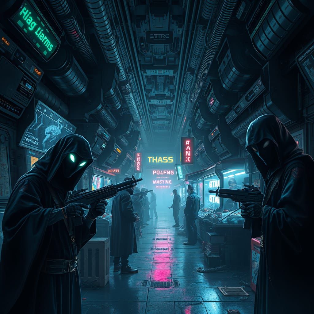 Secret Alien Black Market in Cyberpunk Style