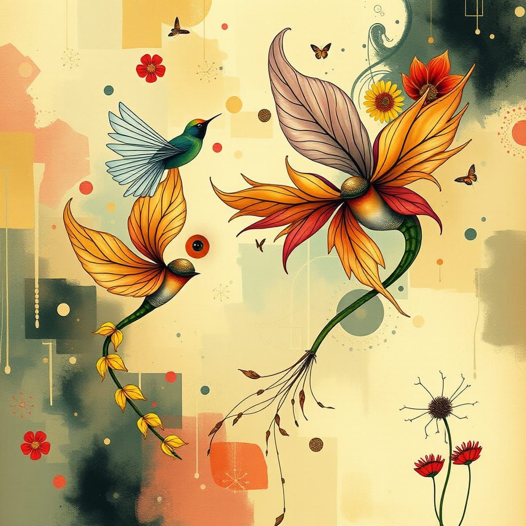 Vibrant Flying Florals in Whimsical Abstraction