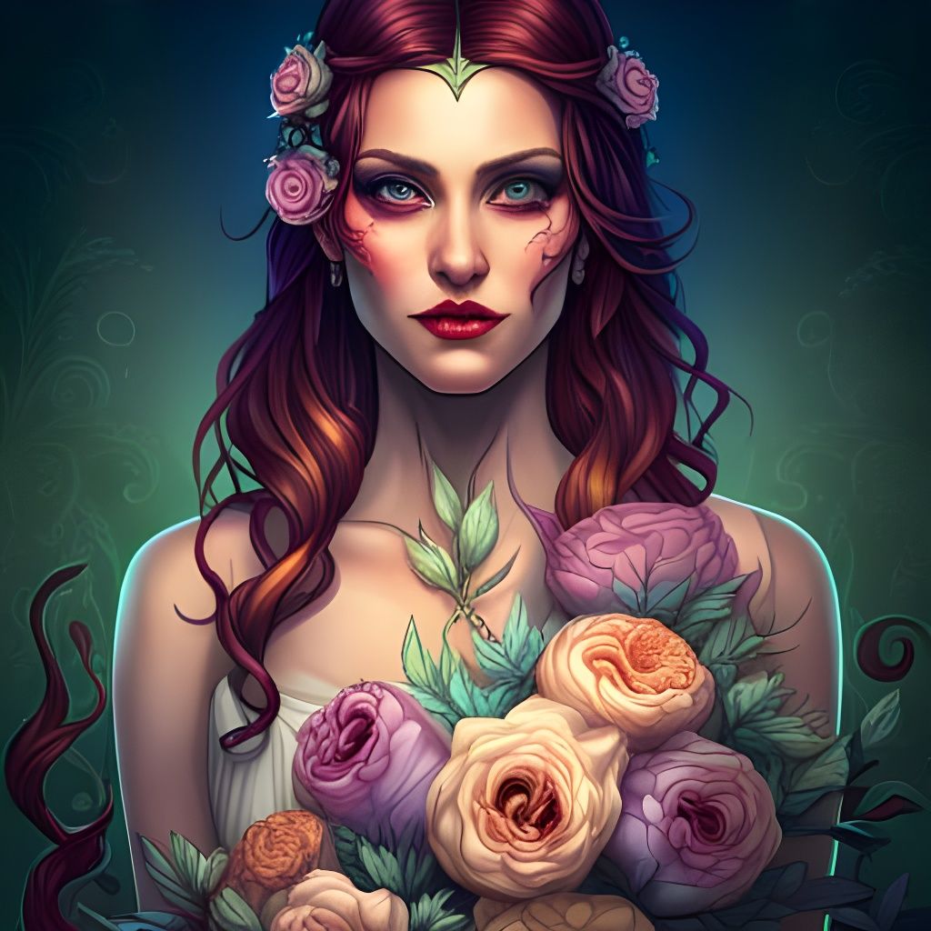 Gothic Bride with Rainbow Roses Portrait
