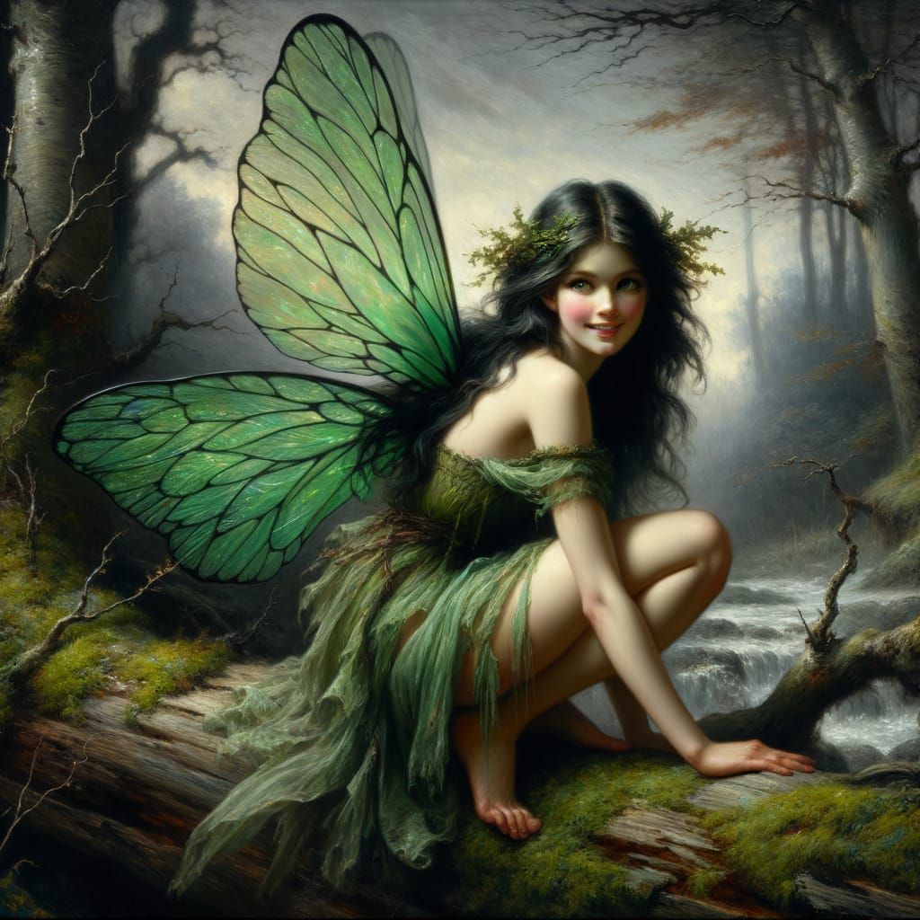 Enchanting Norse Fairy in Morning Mist Fantasy Painting