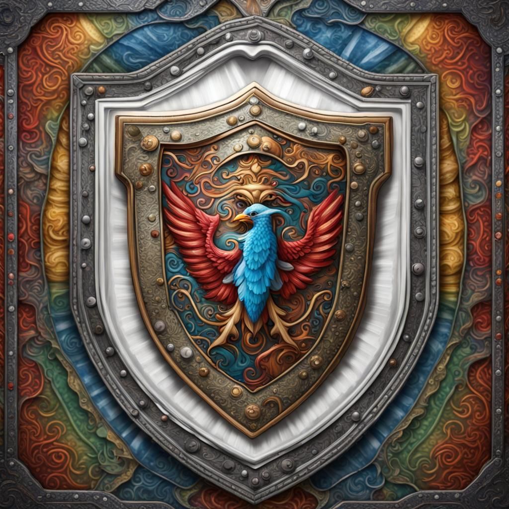 Colorful Shield with Flashing Lights, Hyperrealistic HDR