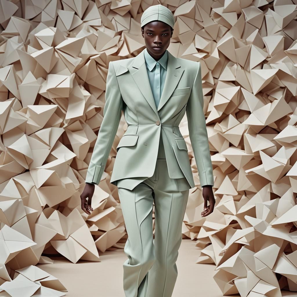 Hermes Runway Model in Origami Paper Suit