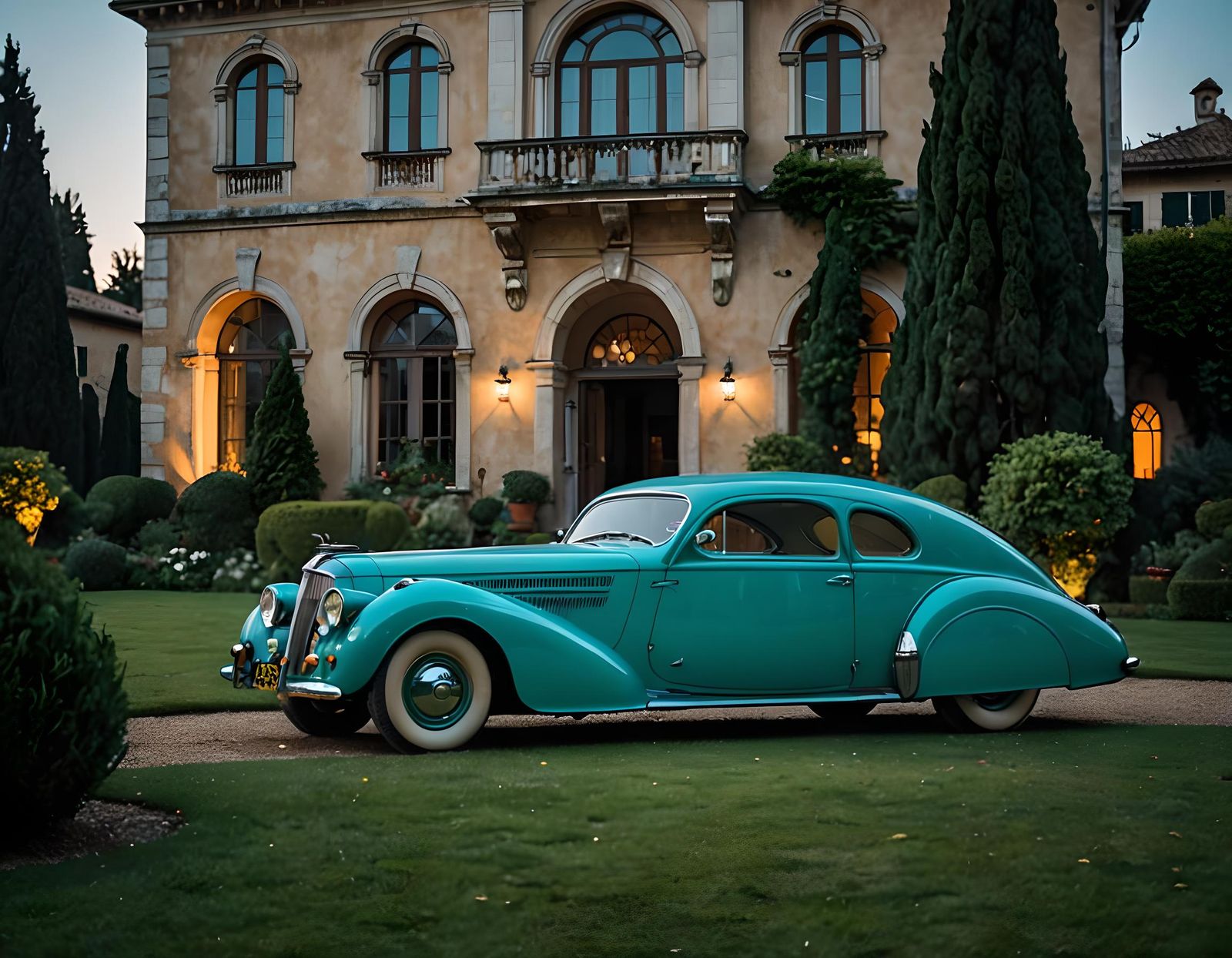 1930s Fastback Coupe in Italian Garden