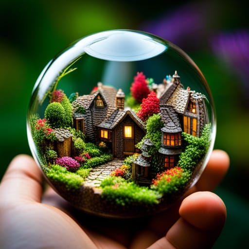 Glowing Miniature Village Inside Glass Sphere