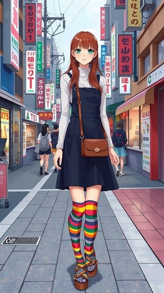 Hyper Realistic Japanese Woman in Harajuku Style Pinafore Dr...