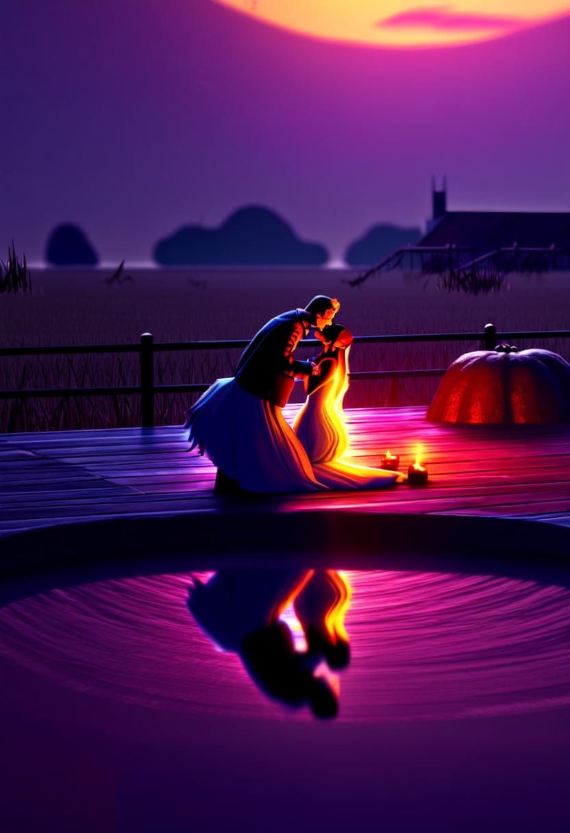 Vampire Bride and Groom in Oil Painting Style