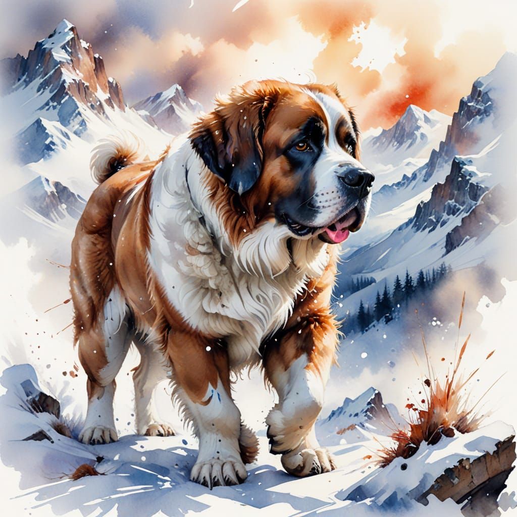 Saint Bernard Mountain Guardian in Snowy Alps