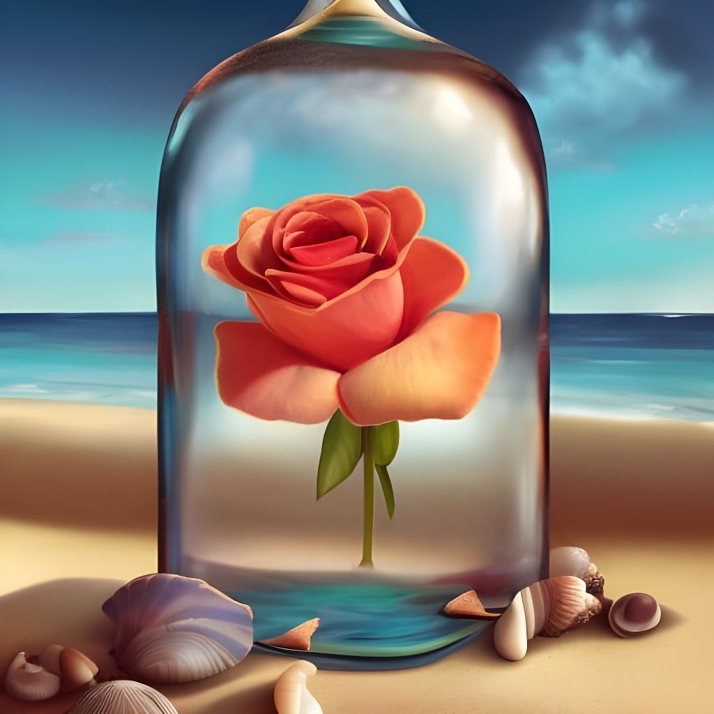 Rose in a Bottle on Sunny Beach: Art Deco Style